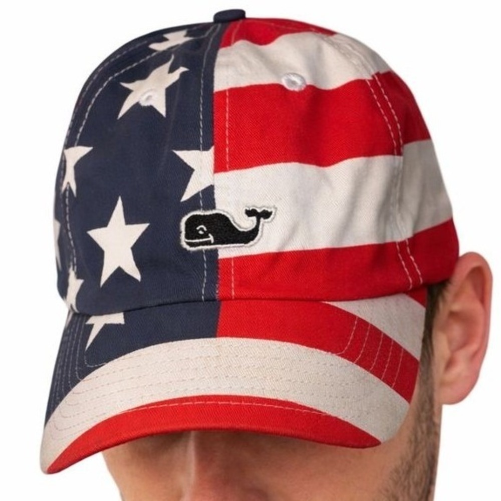 Vineyard Vines Hat American Flag USA Stars Stripes Whale Logo Strapback Dad Cap